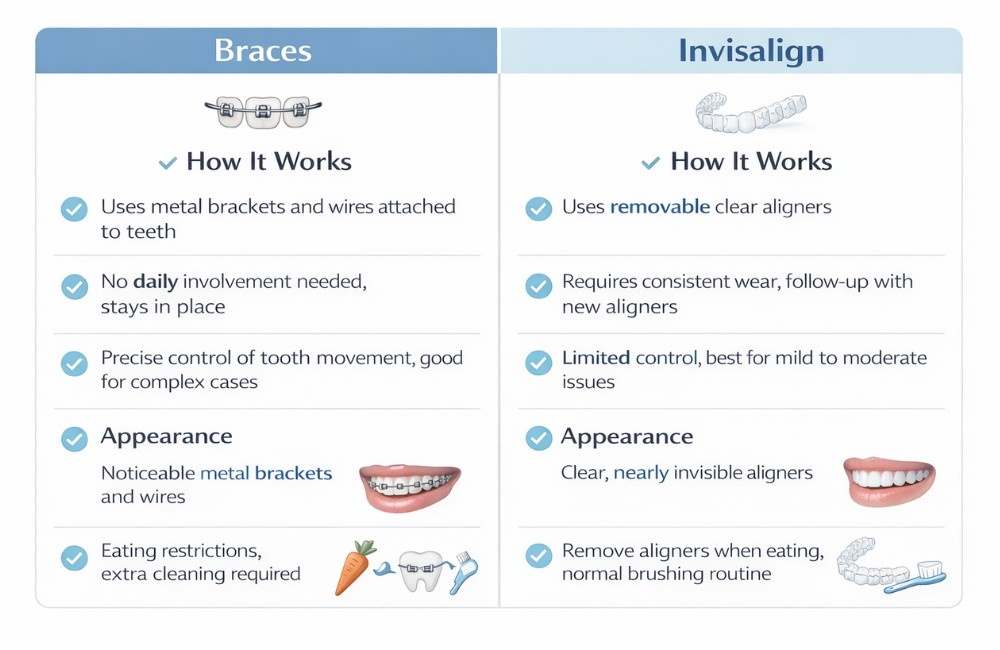 difference between braces and invisalign