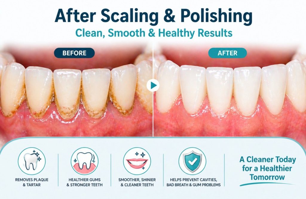 After scaling and Polishing the teeth