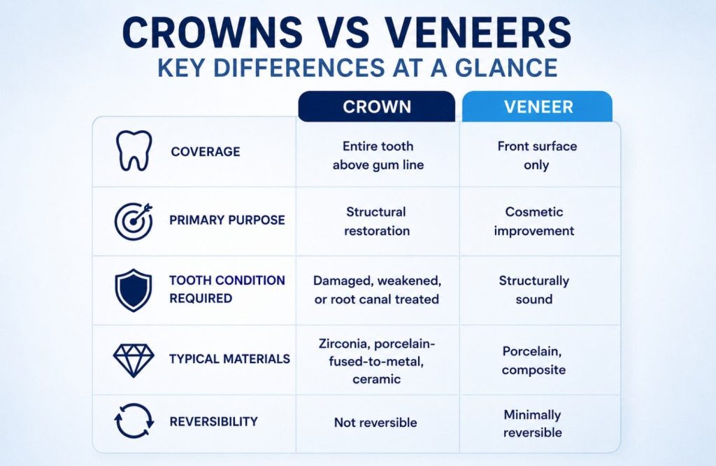 crowns vs veneers key difference explained